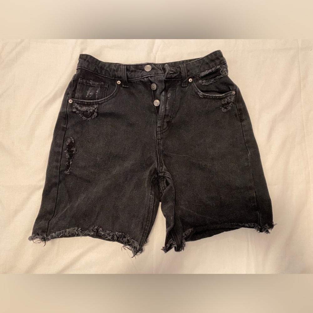Baggy High Rise Long Distressed Bermuda Shorts